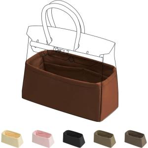 imageDGAZ Purse Organizer Silky SmoothSilkLuxury Handbag Tote in Bag Shapers Women Fits Birkin25303540 Bags Etoupe grey BK30Gold